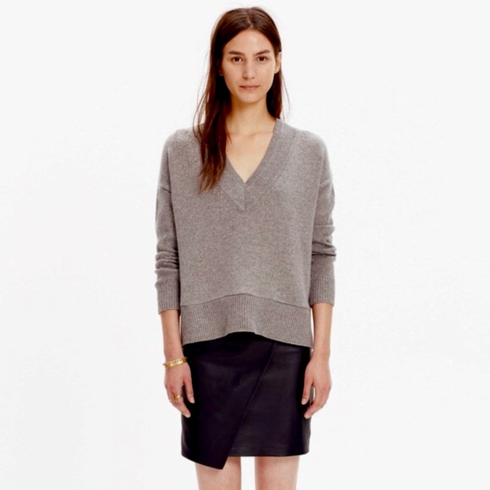 🔥SALE MADEWELL EUC Merino Wool Blend Side Slit Sweater, Gray, S